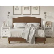 Brown Faux Leather Upholstered Platform Bed with Nailhead Trim Headboard