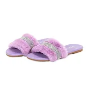 Lilac Sequined Fluffy Faux Fur Slipper