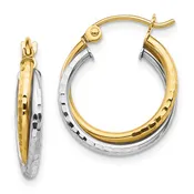 10 Karat Two Tone Gold Twisted Hoop Earrings