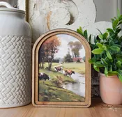 Arch Top Vintage Print on Wood – Pasture Stream