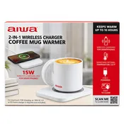 Aiwa WTK11013WHT Wireless Charging Pad and Coffee Mug Warmer 15W - White