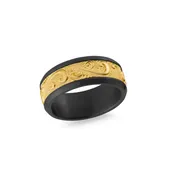 14K Gold Black Tantalum Carved Scroll 8MM Band