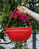 Clare V. Diamond Perforated Grande Fanny in Bright Poppy