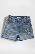 Girls Denim Cuffed Short with Star Patches