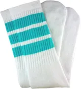 Kids White tube socks with Aqua stripes style 1