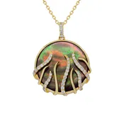 14 Karat Yellow Gold Bezel Set, Black Mother Of Pearl Disk Pendant