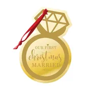 2026 Gold Mirror Acrylic First Christmas Married Personalized Ornament #ACOR-PERS-RING23-MRGD