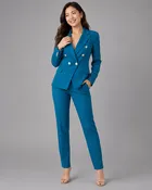 2-Piece Business Pant Suit - Double-Breasted Button Blazer & Slim Trousers Set
