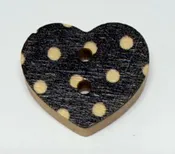 18mm 2 hole white spotted wood heart Black