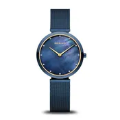 BERING Classic Polished Blue 32mm Blue Mother of Pearl Dial Women's Watch 18132-399