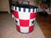 10 Gallon Bright Red & White Large Checks, Blue Stars, Gold Outline, Navy Lid w/Gold Stars