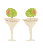 Acrylic  Martini Glass  Earrings With Olive