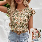 Floral Print Short Sleeve Shirt Summer Fashion Ruffled Tops Women's Clothing