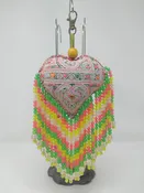 LARGE HEART WITH FRINGE GREEN/PINK/YELLOW