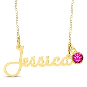 Bezel-set July Birthstone Charm Nameplate Necklace 14K Yellow Gold-Plated Sterling Silver 18"