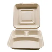 10" x 10" x 3"  Wheat Straw 3-Compartment Hinged Lid Container