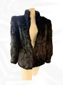 Vintage Rabbit Fur Coat Black & Brown Luxe Statement Jacket (Size M)