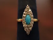 14k Yellow Gold Navette Lds Ring , With Diamond – Turq , Turquoise – diamond