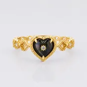 14K Gold Plated Vintage Heart Paua Shell Ring