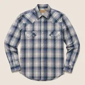 Men's Blue & Grey Plaid Cowboy Long Sleeve Western Shirt