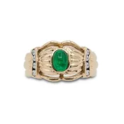 14 Karat Gold Cabochon Emerald and Diamond Ring