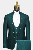 Abstract Dark Teal Mandarin Collar Suit – 3 Piece