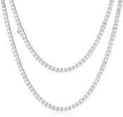 3mm Tennis Necklace for Women & Men, 14K White Gold Plated Cuban Link Chain 5A+ Cubic Zirconia Iced Out Choker Diamond Hip Hop Jewelry, Birthday Wedding Father’s Day Gift (With Box & Pouch)