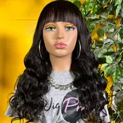 Onyx Wig- Throw and Go - Straight hair -  Beginner Friendly- No Glue No Lace- Natural Black - 180% Density - Bangs for easy install