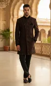 Black Sherwani with Brown Jacquard Design