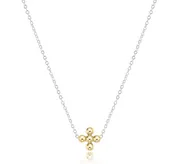 16" Necklace Mixed Metal, Signature Cross Beaded Gold 3mm