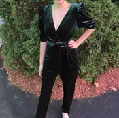 Adelyn Rae Emerald Green Velvet Jumpsuit