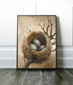 Three – Bird Nest Large Canvas Art Print