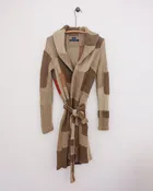 2010 Ralph Lauren Hand Knit Silk Linen Blend Patchwork Belted Cardigan