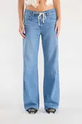 Baggy Wide Leg Jeans with Waist Band String