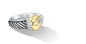 Classic Cable Buckle Ring with Diamonds in Silver and 14K Gold