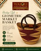 Handwoven African Shopping Basket | Natural & Burgundy Geometric