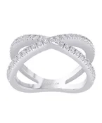 14K White Gold Crossed Diamond Band