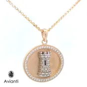 14 Karat White and Yellow Gold Oval Tower Pendant with Diamonds