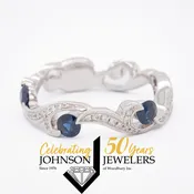 Diamond and Sapphire Wedding Band – Swirl w/Milgrain Accents