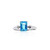 10K White Gold Emerald-Cut Blue Topaz & Diamond Ring