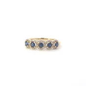 14 Karat Yellow Gold Sapphire & Diamond halo stackable band.