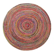7' Tan Round Geometric Hand Braided Area Rug