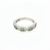 14K White Gold Diamond and Emerald Wedding Band