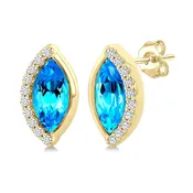 10K Yellow Gold Marquise Shape Blue Topaz and Diamond Earrings
