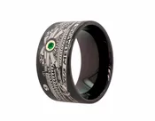12mm Custom Made Black Plated Tungsten Ring with Masonic Engraving and Round Cut Gemstone