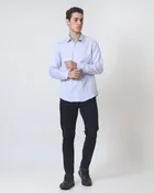 Quieti Modern Fit, Blue Geo Jacquard, Long Sleeve Woven Shirt