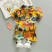 0-5Y Kids Baby Boy Clothes Boho Summer Floral Print Sets 2Pcs Short Sleeve Shirt+Shorts Child Boy Beach Wear Casual Outfits