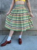 50s Yellow Green Striped Cotton Dirndl Skirt