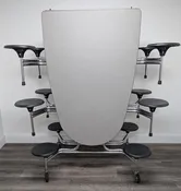 10ft Cafeteria Lunch Table w/ 12 Stool Seat, Gray Top, Black Seat, Oval, Adult Size (RF)