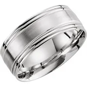 10K White 8 mm Lightweight Grooved Milgrain Band Size 9.5